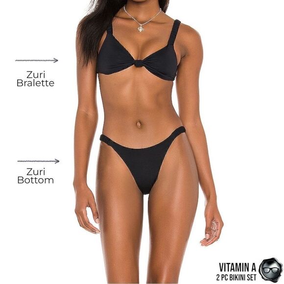 VITAMIN A SWIM SUSTAINABLY MADE ZURI BIKINI 2 PIECE SWIMSUIT SET IN BLACK NEW - Picture 4 of 16